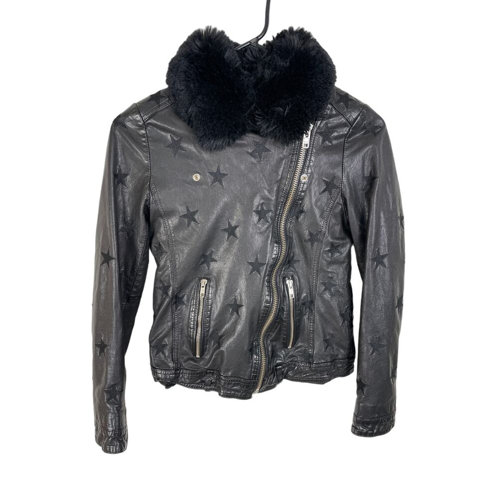 Samantha Sipos Seeing Stars black leather fur collar moto jacket XS Biker Glam